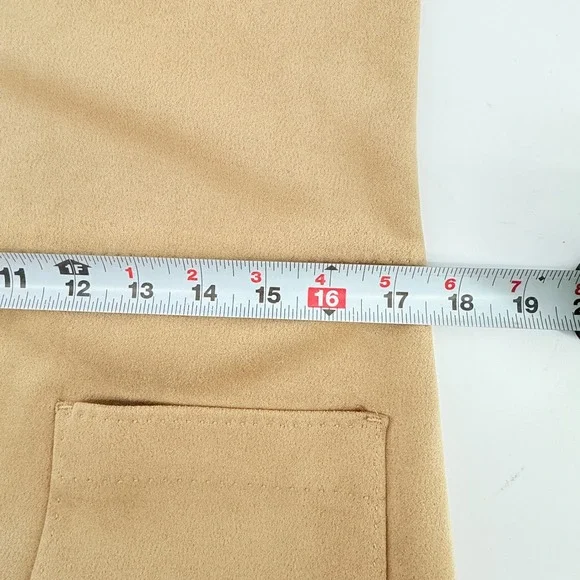 Max Studio London Tan Suede Like Pinafore Dress Size S V Neck Pockets - Picture 8 of 10